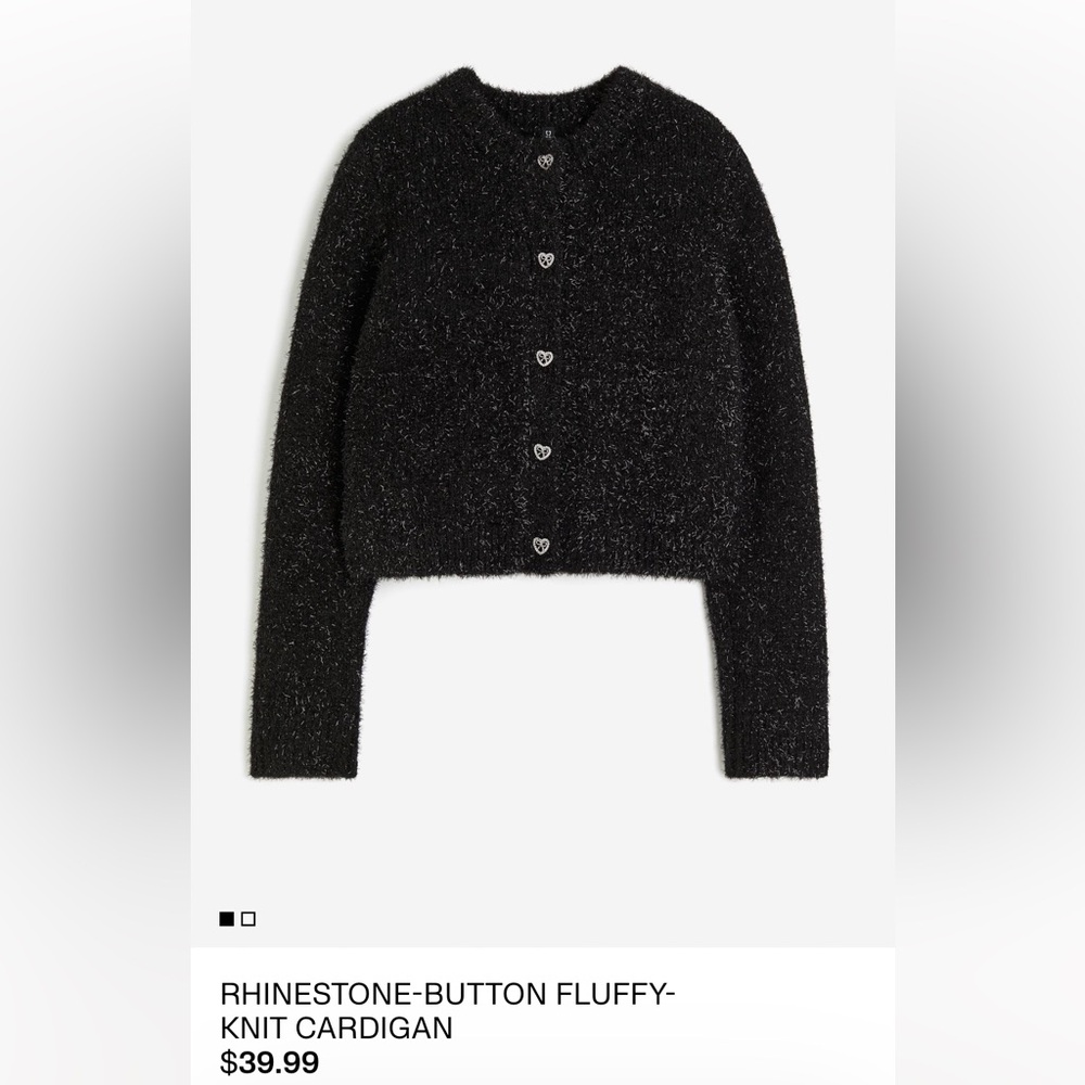Chic Black Fuzzy Cardigan with Heart Buttons